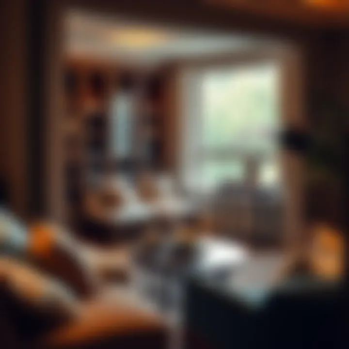 Stylish bookcase bench in a cozy reading nook with warm lighting