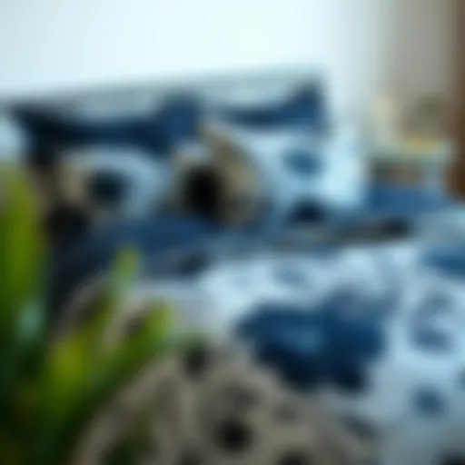 Elegant dark blue floral duvet cover on a cozy bed Dark blue floral duvet cover beautifully arranged on a bed