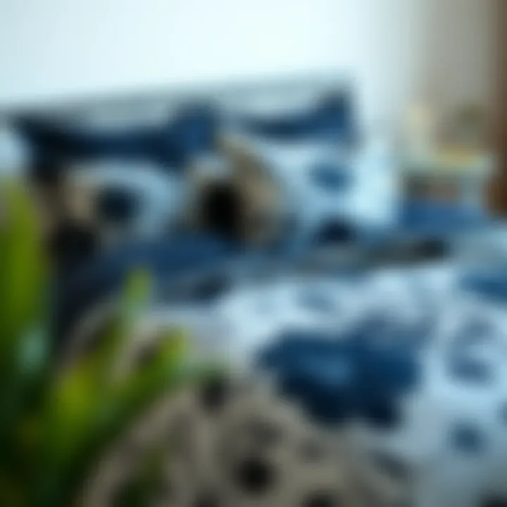 Elegant dark blue floral duvet cover on a cozy bed Dark blue floral duvet cover beautifully arranged on a bed