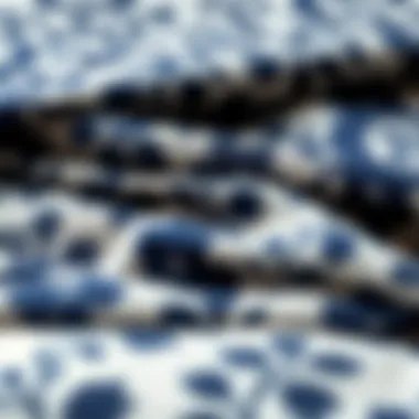 Material swatches for dark blue floral duvet covers Material swatches of different fabrics for duvet covers in dark blue floral design