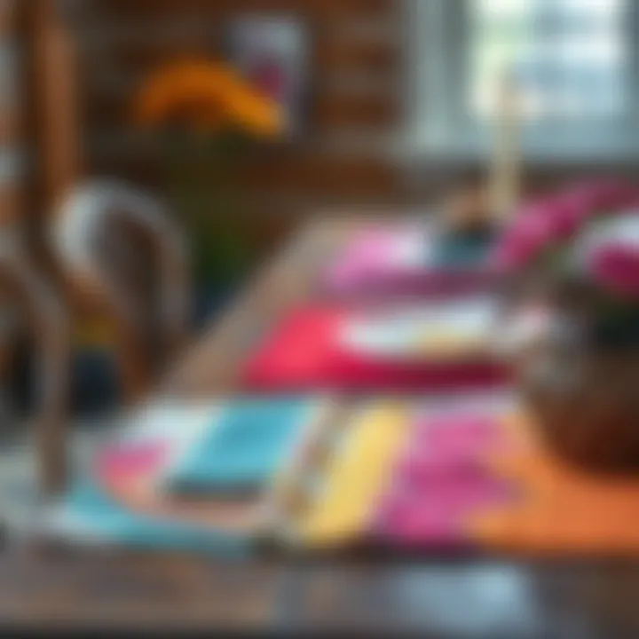 Vibrant Textiles: Adding Color to Rustic Decor Brightly colored fabric placemats on a rustic dining table