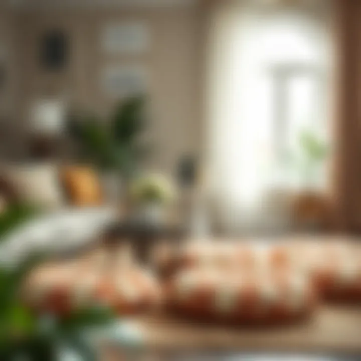 A cozy living room setting featuring flower floor cushions that enhance comfort and style.