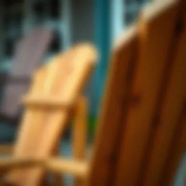 Close-up of the wood texture on a second-hand Adirondack chair