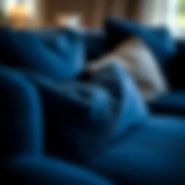 Close-up of luxurious fabric used in a navy sofa