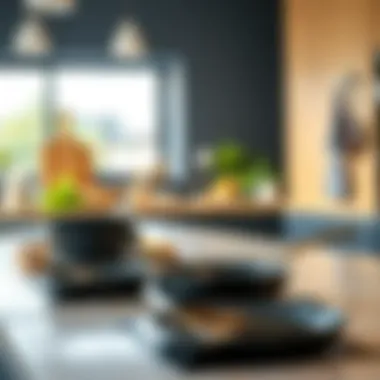 An array of saute frying pans in contemporary kitchen design, showcasing their aesthetic appeal.