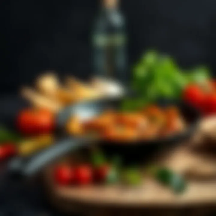 Variety of ingredients arranged in the saute frying pan, emphasizing its culinary applications.