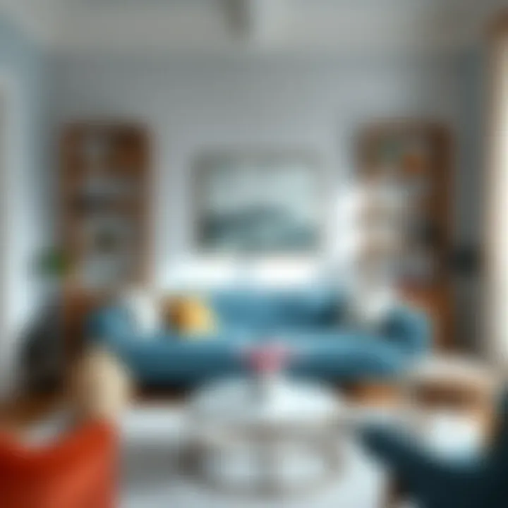 Sky blue couch paired with complementary decor elements