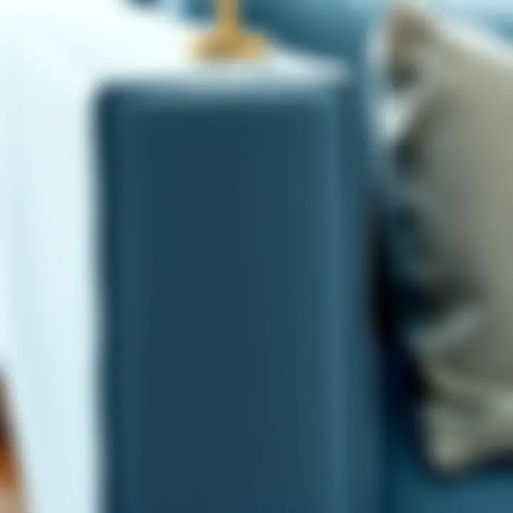 Close-up of the fabric texture on a sky blue couch