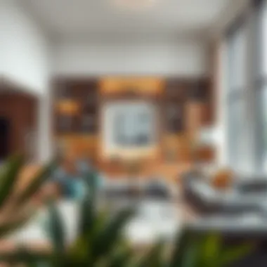 Modern Aesthetic in Home Decor Contemporary living room with a striking eight-foot bookcase