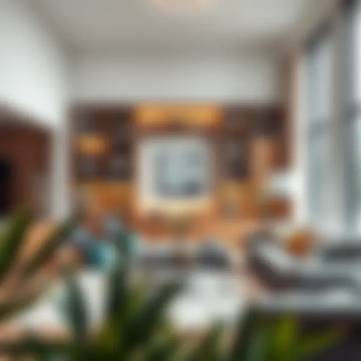 Modern Aesthetic in Home Decor Contemporary living room with a striking eight-foot bookcase