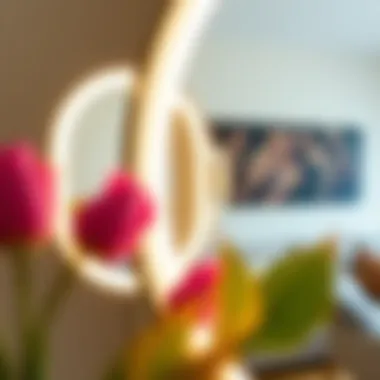 Close-up of illuminated mirror showcasing its design