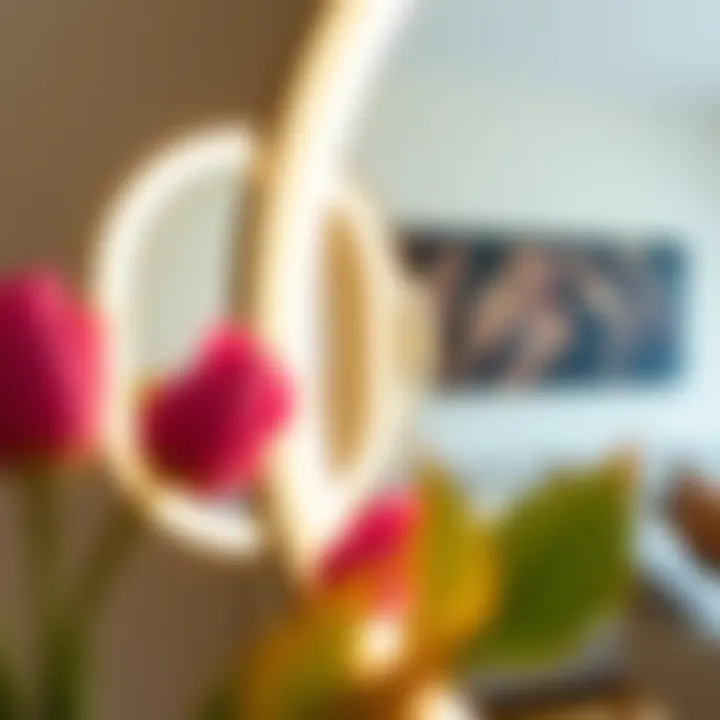 Close-up of illuminated mirror showcasing its design