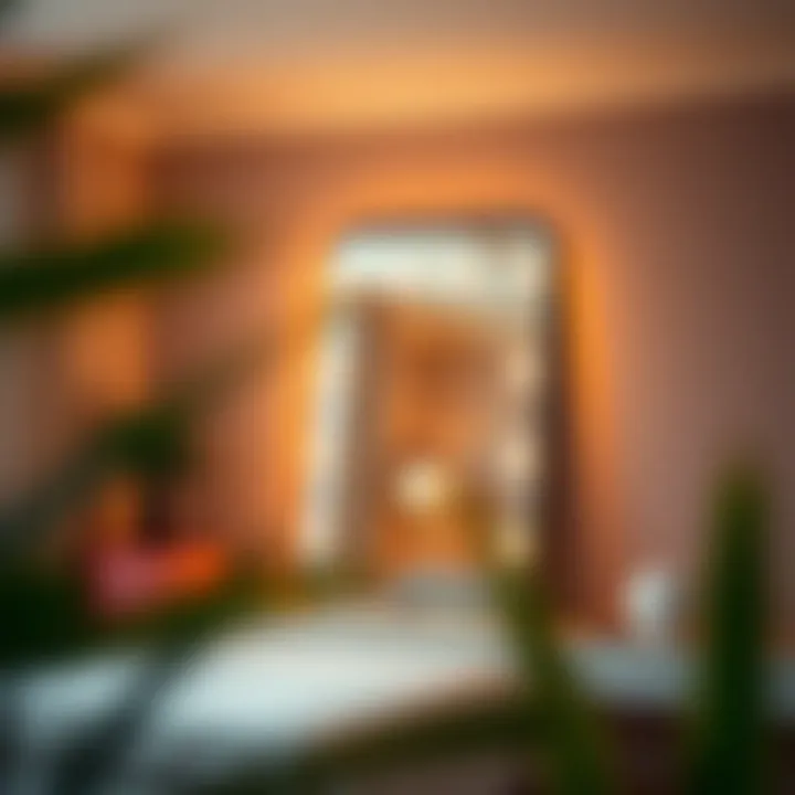 Creative placement of a mirror with lights in a cozy bedroom