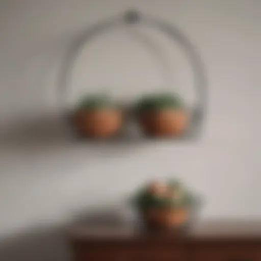 Elegant wall mounted wire basket arrangement showcasing various decor items