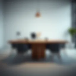 Stylish wide office table setup with modern decor