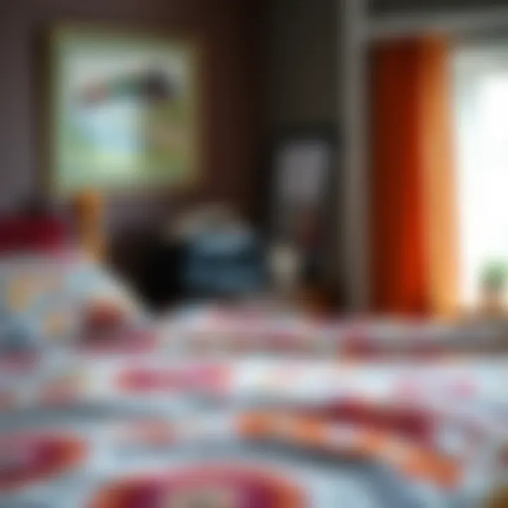 Vibrant train-themed bedspread design showcasing intricate patterns