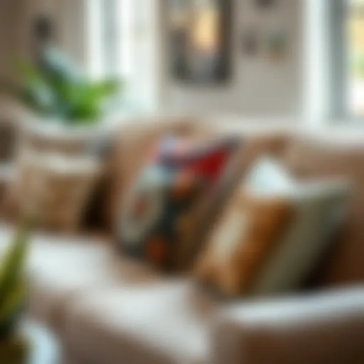 Eclectic mix of decorative pillows arranged on a couch