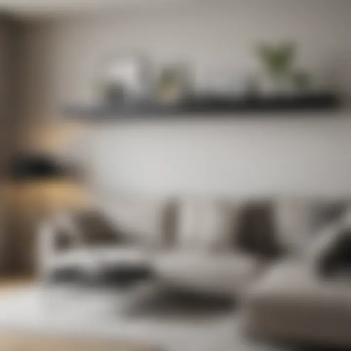 A modern living room with a sleek floating shelf