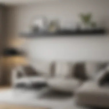Contemporary Living Room with Floating Shelf A modern living room with a sleek floating shelf