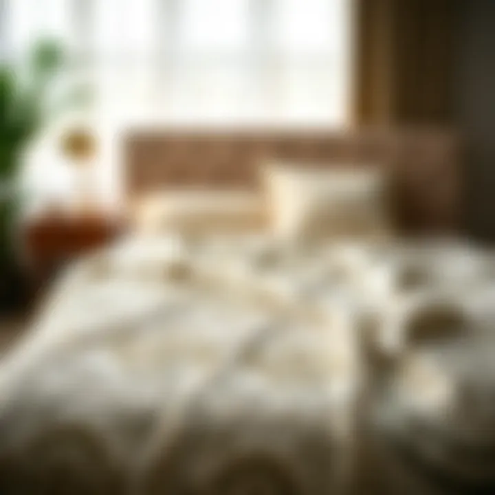 Elegant quilt duvet cover on a queen-sized bed showcasing intricate patterns