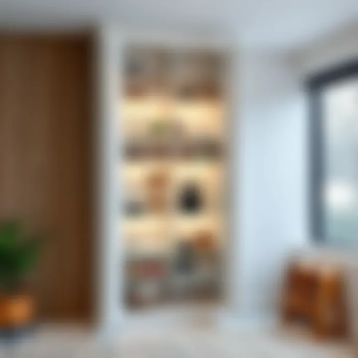 A sleek vertical shoe storage cabinet showcasing modern design and functionality