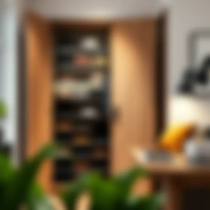 Interior view of a vertical shoe cabinet, highlighting efficient organization