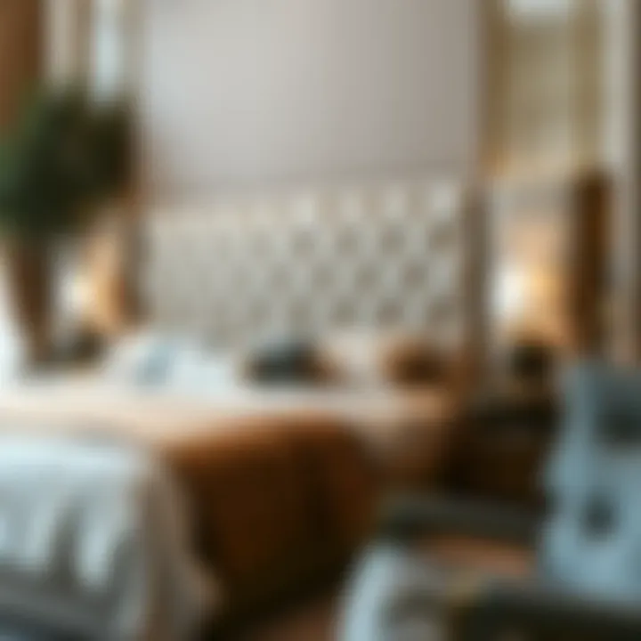 Luxurious upholstered wall headboard for king size bed