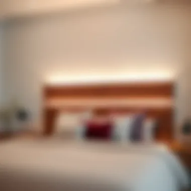 Stylish wooden wall-mounted headboard with integrated lighting