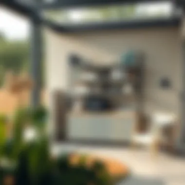 Elegant Outdoor Weatherproof Shelving Stylish weatherproof shelving unit in a modern outdoor setting