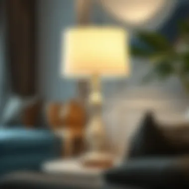 Elegant white table lamp illuminating a stylish living room corner