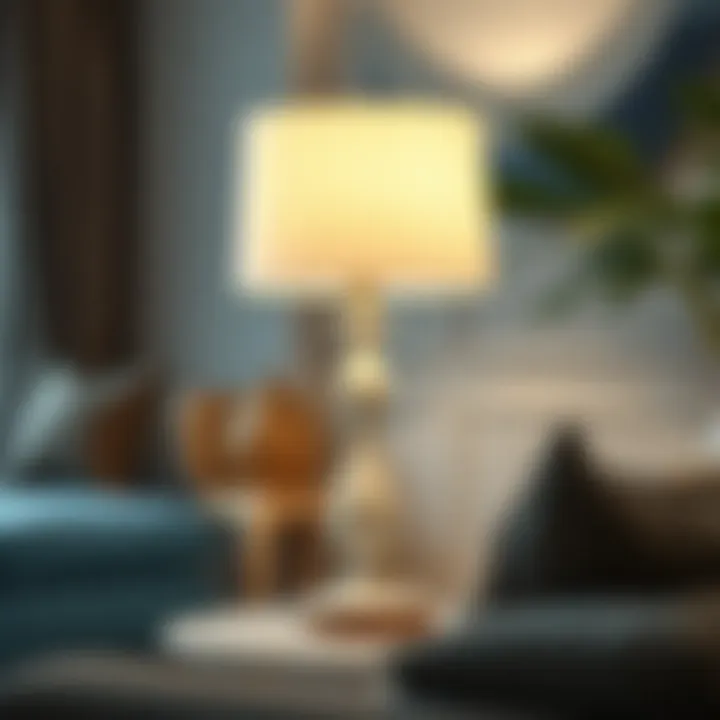 Elegant white table lamp illuminating a stylish living room corner