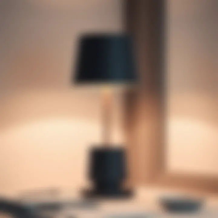 Modern gray table lamp on a minimalist desk setting