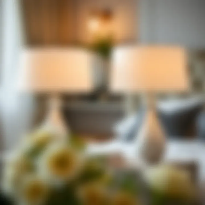 Pair of white and gray table lamps enhancing a chic bedroom ambiance