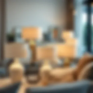 Stylish arrangement of white and gray table lamps in a contemporary living space