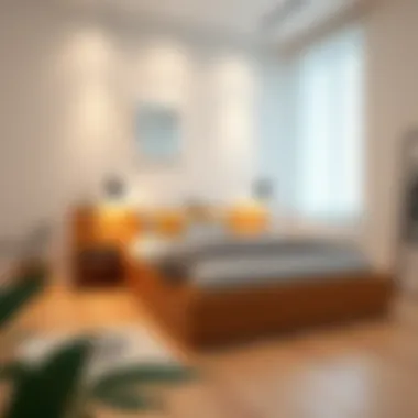 Charming wood platform storage bed integrated into a minimalist bedroom setup