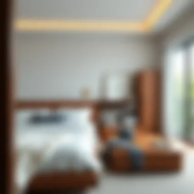 Stylish bedroom featuring a wood platform bed and organized storage solutions