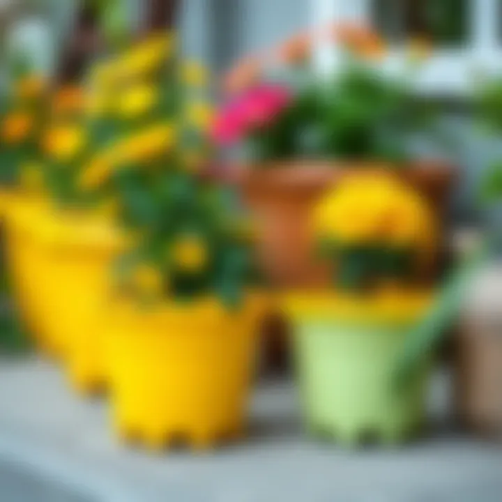 Aesthetic appeal of yellow plastic flower pots with flowers