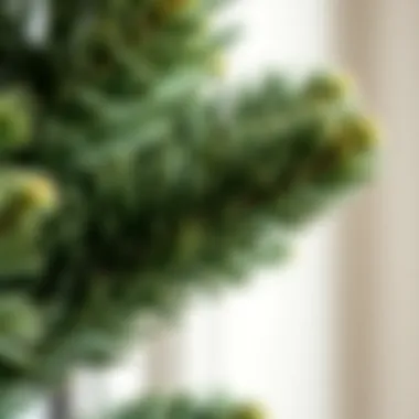 Intricate Detailing of Faux Evergreen Foliage Close-up of realistic faux evergreen foliage showcasing intricate detailing