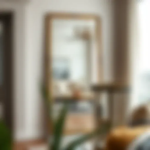 Stylish Living Room with Floor Mirror Elegant floor mirror reflecting a stylish living room