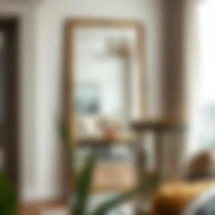 Stylish Living Room with Floor Mirror Elegant floor mirror reflecting a stylish living room