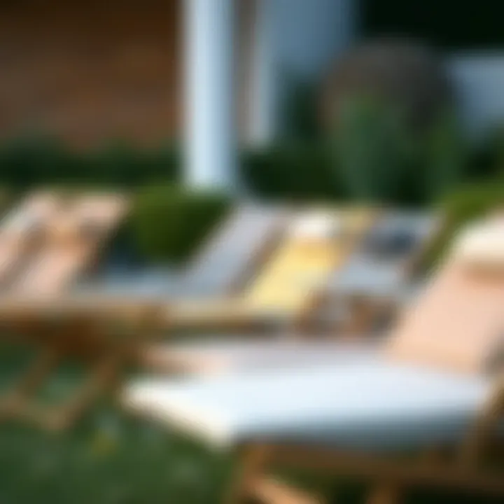 Different materials used for fold up lawn loungers displayed