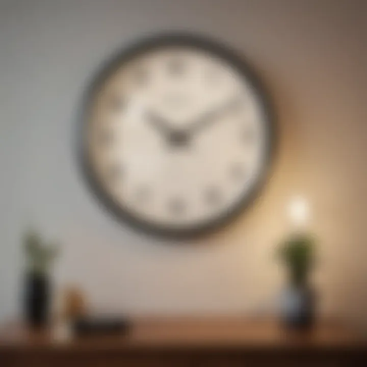 Interior scene showcasing an illuminated wall clock enhancing ambiance