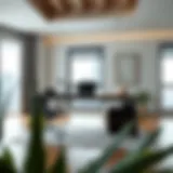 A spacious laptop desk in a modern home office