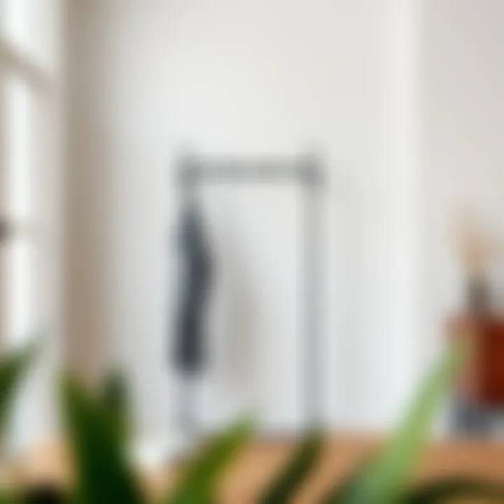 Modern metal coat rack in a minimalist setting