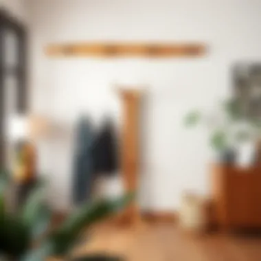 Elegant long coat rack made of natural wood