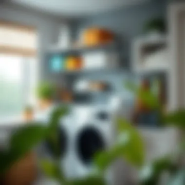 Stylish wire rack integrated into a modern laundry room