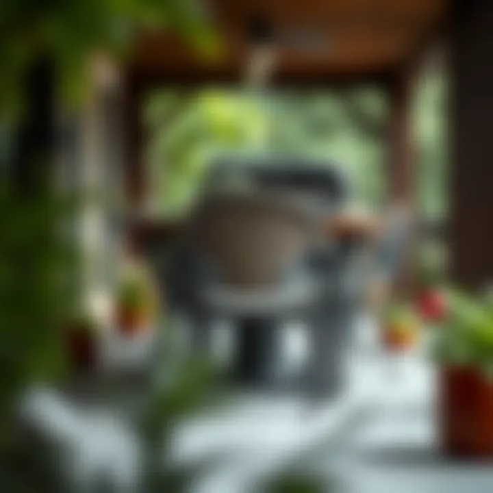 Elegant patio chairs stacked under a table