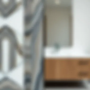 Close-up of the unique materials used in a floor length mirror with integrated storage.