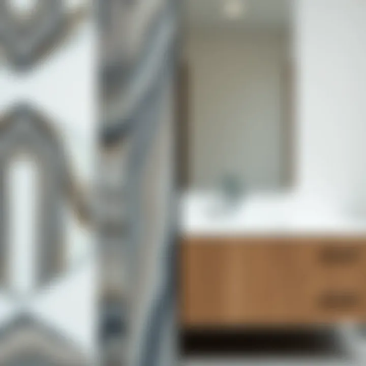 Close-up of the unique materials used in a floor length mirror with integrated storage.