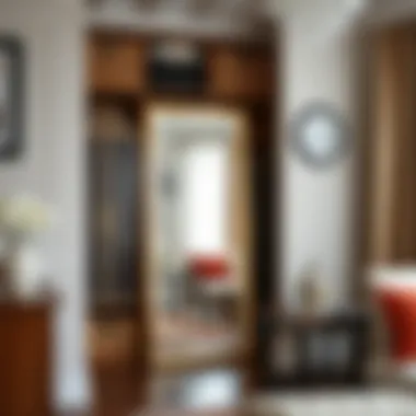 An organized space showcasing a floor length mirror that enhances the room's decor.